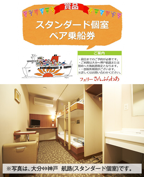 大分⇔神戸 別府⇔大阪 航路(スタンダード個室) ペア往復乗船券